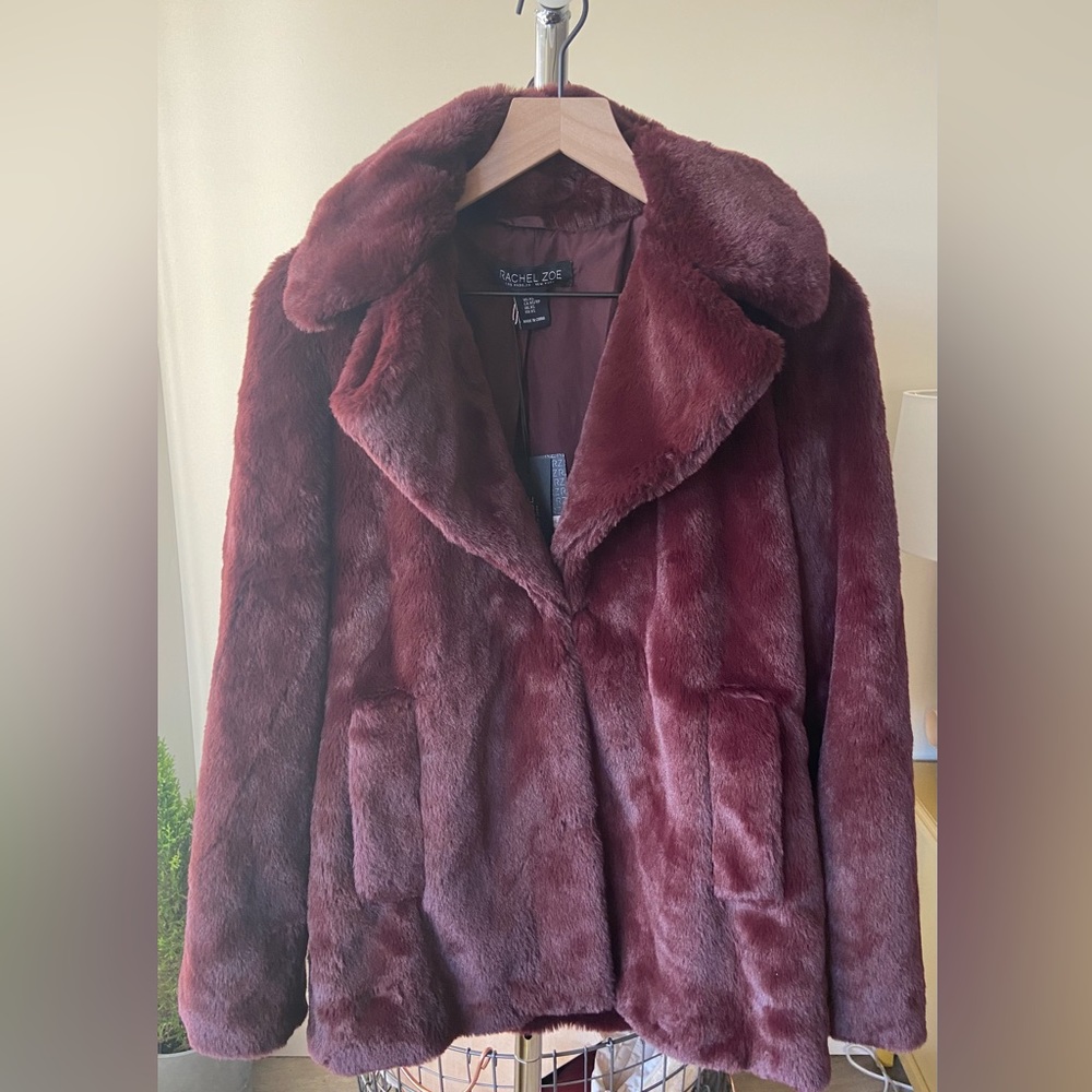 XS 🔖 RACHEL ZOE Faux Fur Coat Wine Burgundy